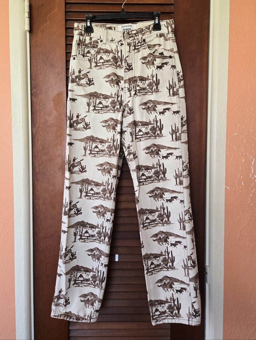 Reformation Sonora High Rise Straight Jeans Cowboy Toile Western Print Size 24 - Picture 2 of 10